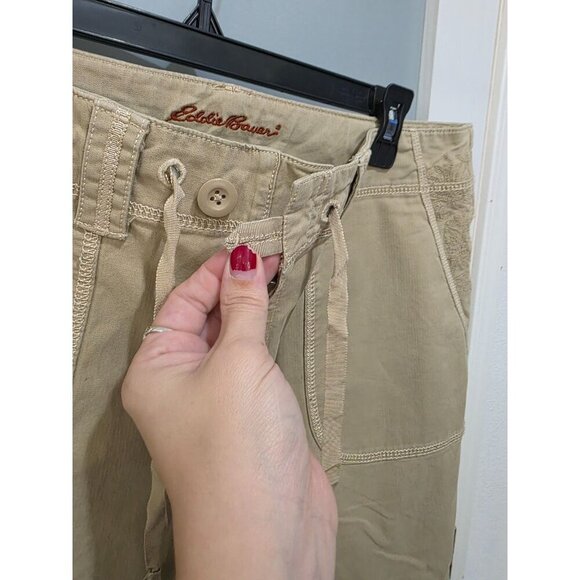 Eddie Bauer Size 12 Tan Khaki Capri Cargo Pants Wide Leg Utility Hiking - Picture 6 of 16
